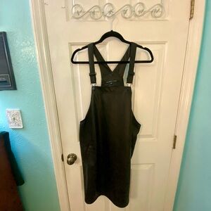 Celebrity Pink Black Midi Bib Style Leather Look Dress